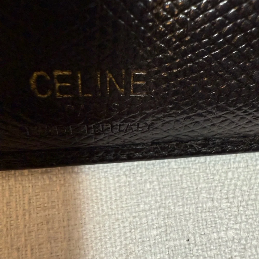 Celine Black Leather wallet with Gold tone logo